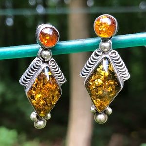 Vintage Sterling Navajo Amber Earrings